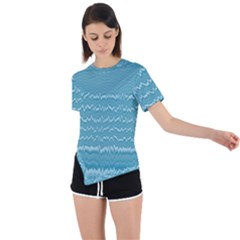 Boho Teal Stripes Asymmetrical Short Sleeve Sports Tee by SpinnyChairDesigns