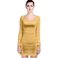 Boho Saffron Yellow Stripes Long Sleeve Bodycon Dress by SpinnyChairDesigns