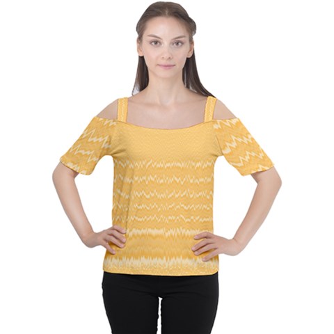 Boho Saffron Yellow Stripes Cutout Shoulder Tee by SpinnyChairDesigns