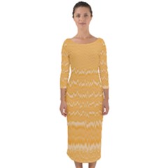 Boho Saffron Yellow Stripes Quarter Sleeve Midi Bodycon Dress by SpinnyChairDesigns