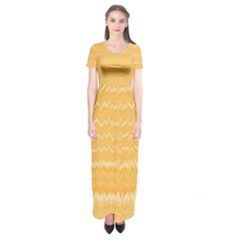 Boho Saffron Yellow Stripes Short Sleeve Maxi Dress by SpinnyChairDesigns