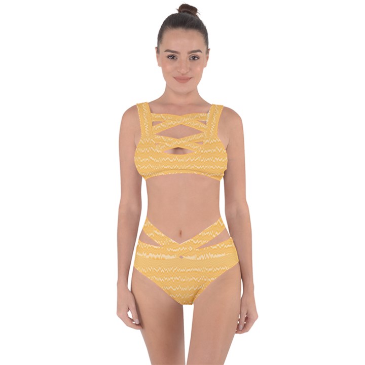 Boho Saffron Yellow Stripes Bandaged Up Bikini Set 