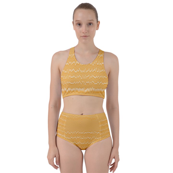 Boho Saffron Yellow Stripes Racer Back Bikini Set