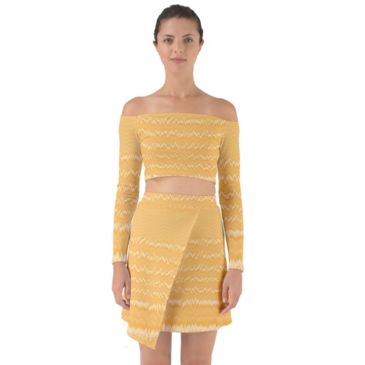 Boho Saffron Yellow Stripes Off Shoulder Top with Skirt Set