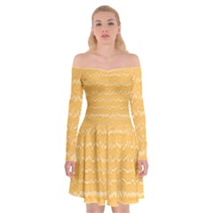 Boho Saffron Yellow Stripes Off Shoulder Skater Dress by SpinnyChairDesigns