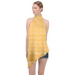 Boho Saffron Yellow Stripes Halter Asymmetric Satin Top by SpinnyChairDesigns