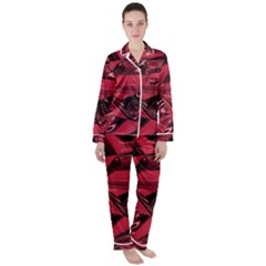 Candy Apple Crimson Red Satin Long Sleeve Pyjamas Set by SpinnyChairDesigns