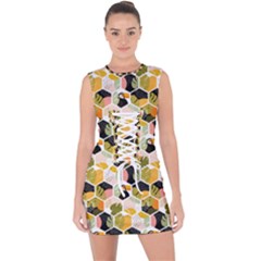 Hexagon Tropical Pattern Lace Up Front Bodycon Dress by designsbymallika