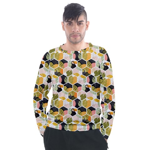 Hexagon Tropical Pattern Men s Long Sleeve Raglan Tee by designsbymallika