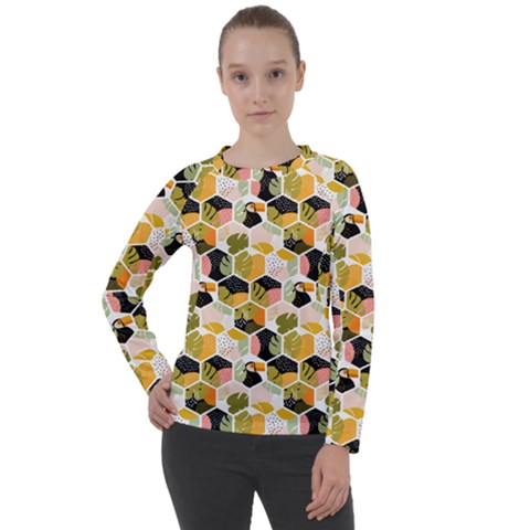 Hexagon Tropical Pattern Women s Long Sleeve Raglan Tee by designsbymallika