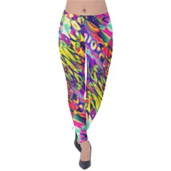 Colorful Jungle Pattern Velvet Leggings by SpinnyChairDesigns