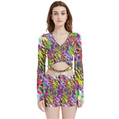 Colorful Jungle Pattern Velvet Wrap Crop Top