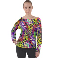 Colorful Jungle Pattern Off Shoulder Long Sleeve Velour Top