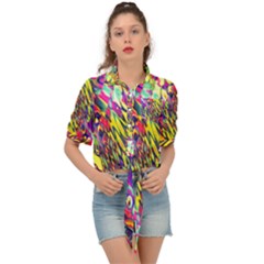 Colorful Jungle Pattern Tie Front Shirt  by SpinnyChairDesigns