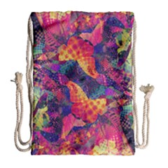 Colorful Boho Abstract Art Drawstring Bag (large) by SpinnyChairDesigns