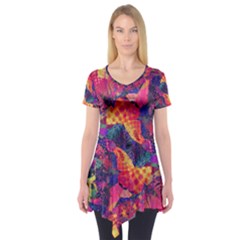 Colorful Boho Abstract Art Short Sleeve Tunic  by SpinnyChairDesigns