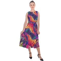 Colorful Boho Abstract Art Midi Tie-back Chiffon Dress by SpinnyChairDesigns