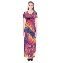 Colorful Boho Abstract Art Short Sleeve Maxi Dress by SpinnyChairDesigns