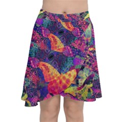 Colorful Boho Abstract Art Chiffon Wrap Front Skirt by SpinnyChairDesigns