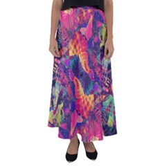 Colorful Boho Abstract Art Flared Maxi Skirt by SpinnyChairDesigns