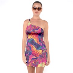 Colorful Boho Abstract Art One Soulder Bodycon Dress by SpinnyChairDesigns