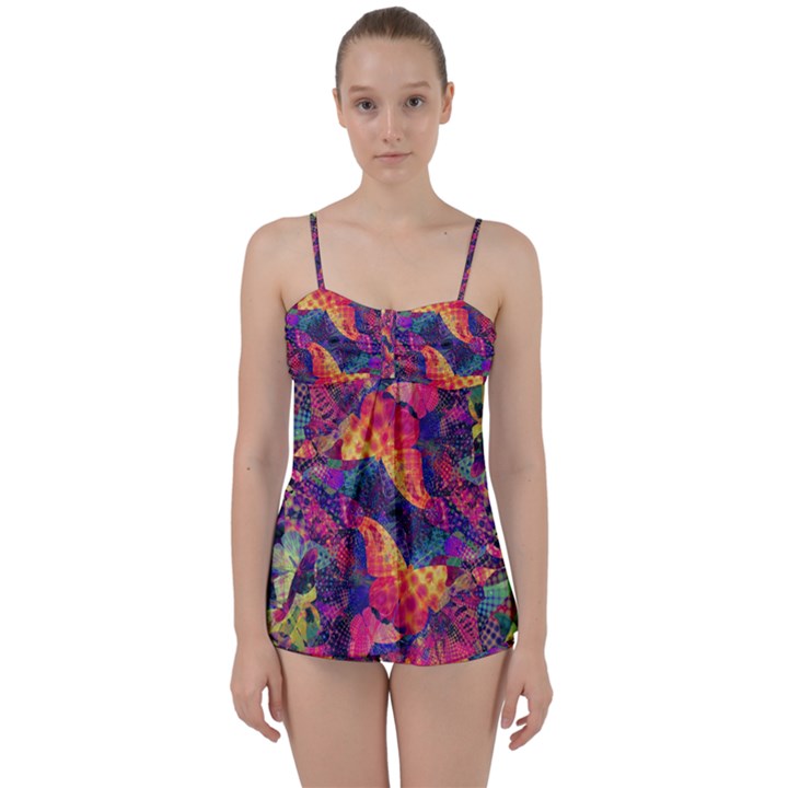 Colorful Boho Abstract Art Babydoll Tankini Set