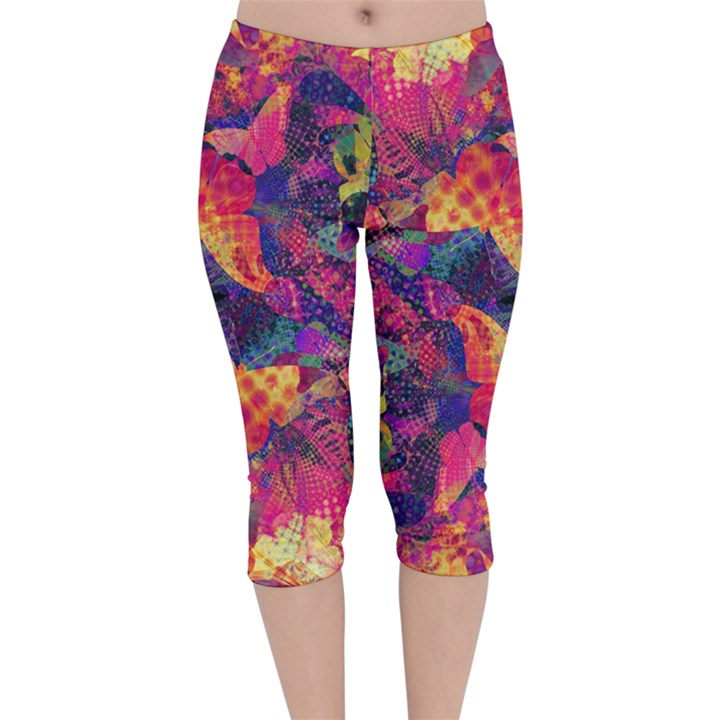 Colorful Boho Abstract Art Velvet Capri Leggings 