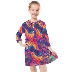 Colorful Boho Abstract Art Kids  Quarter Sleeve Shirt Dress by SpinnyChairDesigns