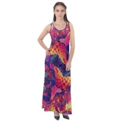 Colorful Boho Abstract Art Sleeveless Velour Maxi Dress by SpinnyChairDesigns