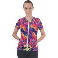 Colorful Boho Abstract Art Short Sleeve Zip Up Jacket by SpinnyChairDesigns