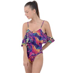 Colorful Boho Abstract Art Drape Piece Swimsuit by SpinnyChairDesigns