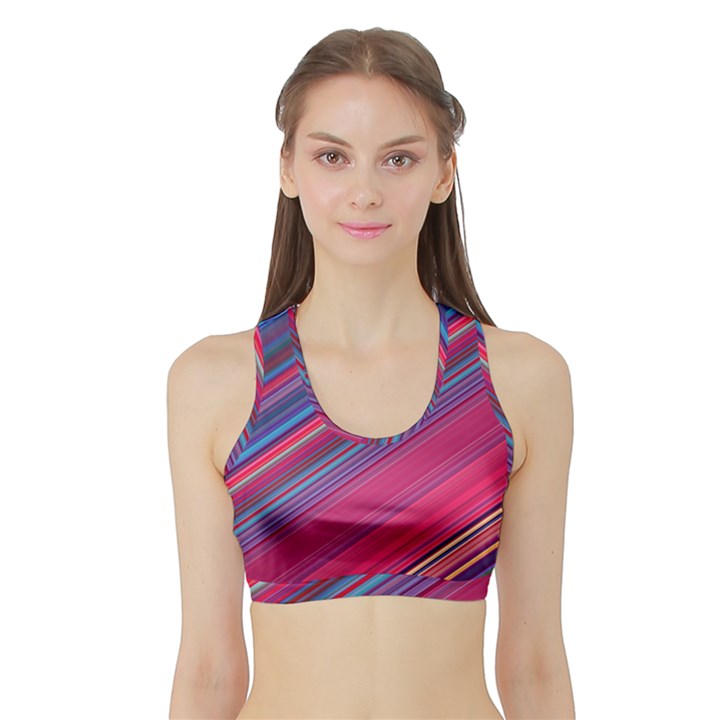 Boho Pink Blue Stripes Sports Bra with Border