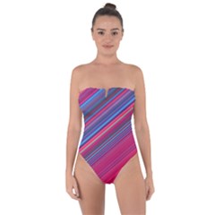 Boho Pink Blue Stripes Tie Back One Piece Swimsuit by SpinnyChairDesigns