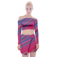 Boho Pink Blue Stripes Off Shoulder Top With Mini Skirt Set by SpinnyChairDesigns