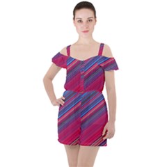 Boho Pink Blue Stripes Ruffle Cut Out Chiffon Playsuit by SpinnyChairDesigns