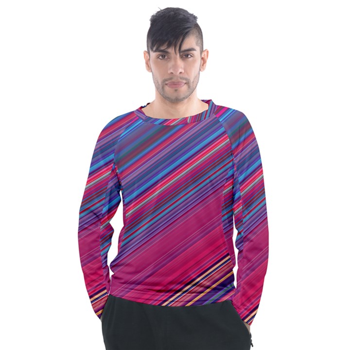 Boho Pink Blue Stripes Men s Long Sleeve Raglan Tee