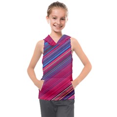 Boho Pink Blue Stripes Kids  Sleeveless Hoodie by SpinnyChairDesigns