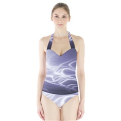 Violet Glowing Swirls Halter Swimsuit by SpinnyChairDesigns