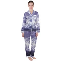 Violet Glowing Swirls Satin Long Sleeve Pyjamas Set by SpinnyChairDesigns