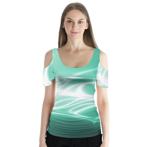 Biscay Green Glow Butterfly Sleeve Cutout Tee  by SpinnyChairDesigns