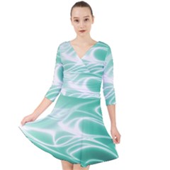 Biscay Green Glow Quarter Sleeve Front Wrap Dress by SpinnyChairDesigns