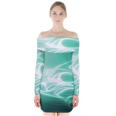 Biscay Green Glow Long Sleeve Off Shoulder Dress by SpinnyChairDesigns