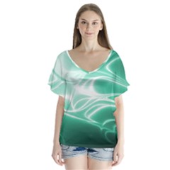 Biscay Green Glow V-neck Flutter Sleeve Top by SpinnyChairDesigns