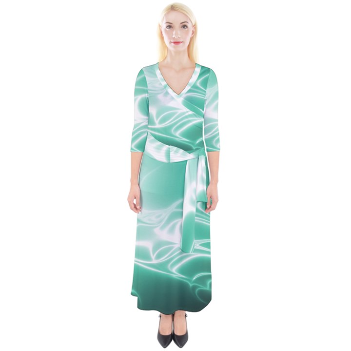 Biscay Green Glow Quarter Sleeve Wrap Maxi Dress