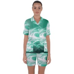 Biscay Green Glow Satin Short Sleeve Pyjamas Set by SpinnyChairDesigns