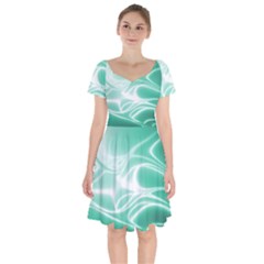 Biscay Green Glow Short Sleeve Bardot Dress by SpinnyChairDesigns