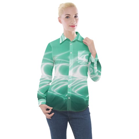 Biscay Green Glow Women s Long Sleeve Pocket Shirt by SpinnyChairDesigns