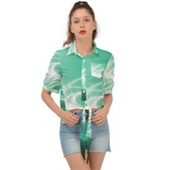 Biscay Green Glow Tie Front Shirt  by SpinnyChairDesigns