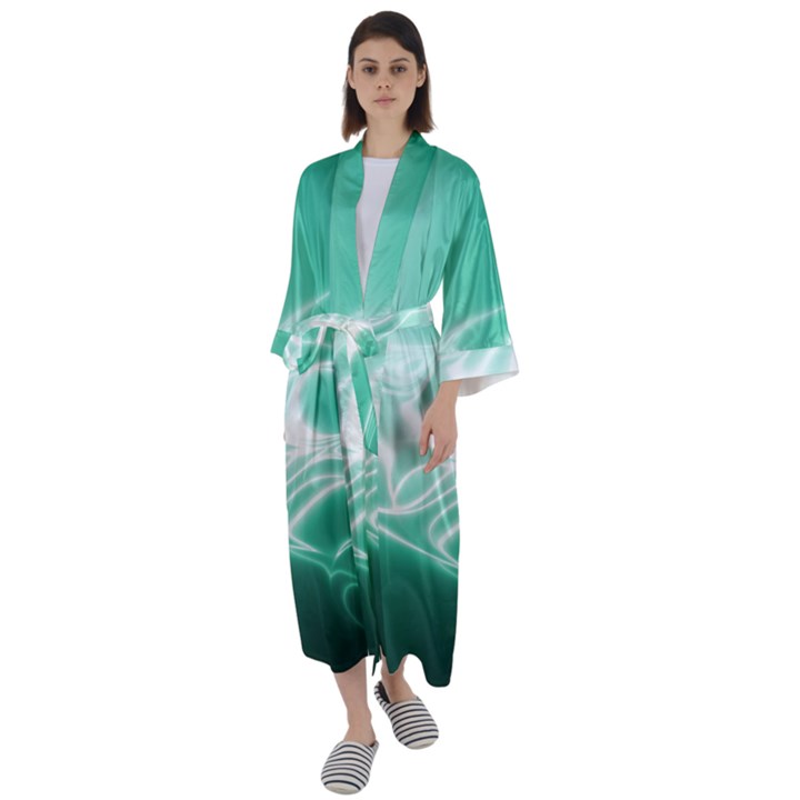 Biscay Green Glow Maxi Satin Kimono