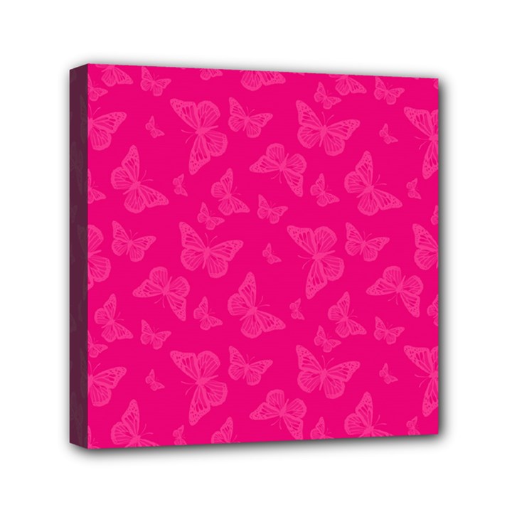 Magenta Pink Butterflies Pattern Mini Canvas 6  x 6  (Stretched)